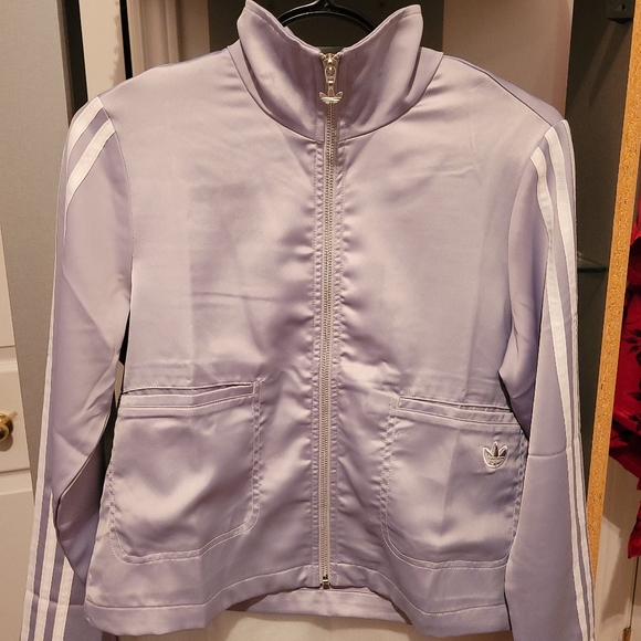 Adidas Grey/Purple Satin Cropped Track Jacket - Picture 2 of 7